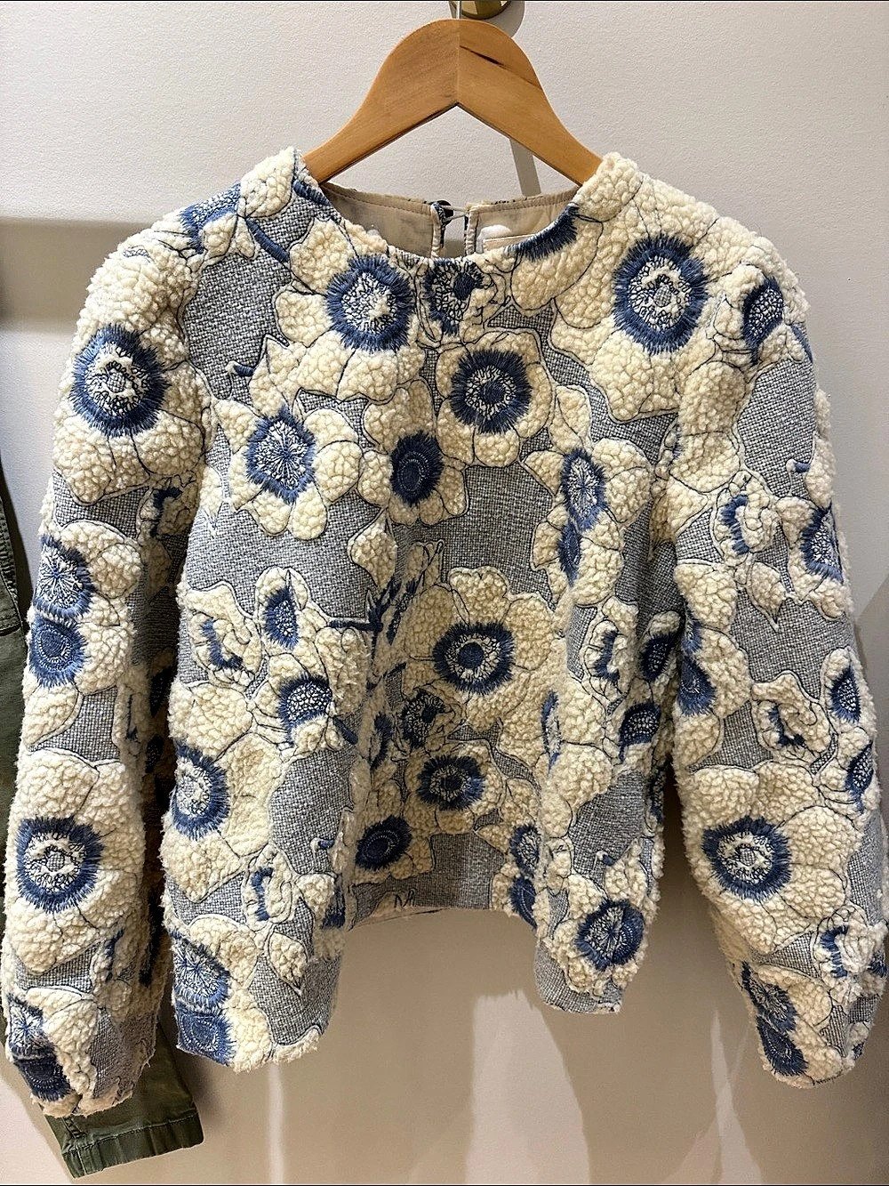 Sézane Pelagie Jumper Floral Jacket Cream & Blue Size 36